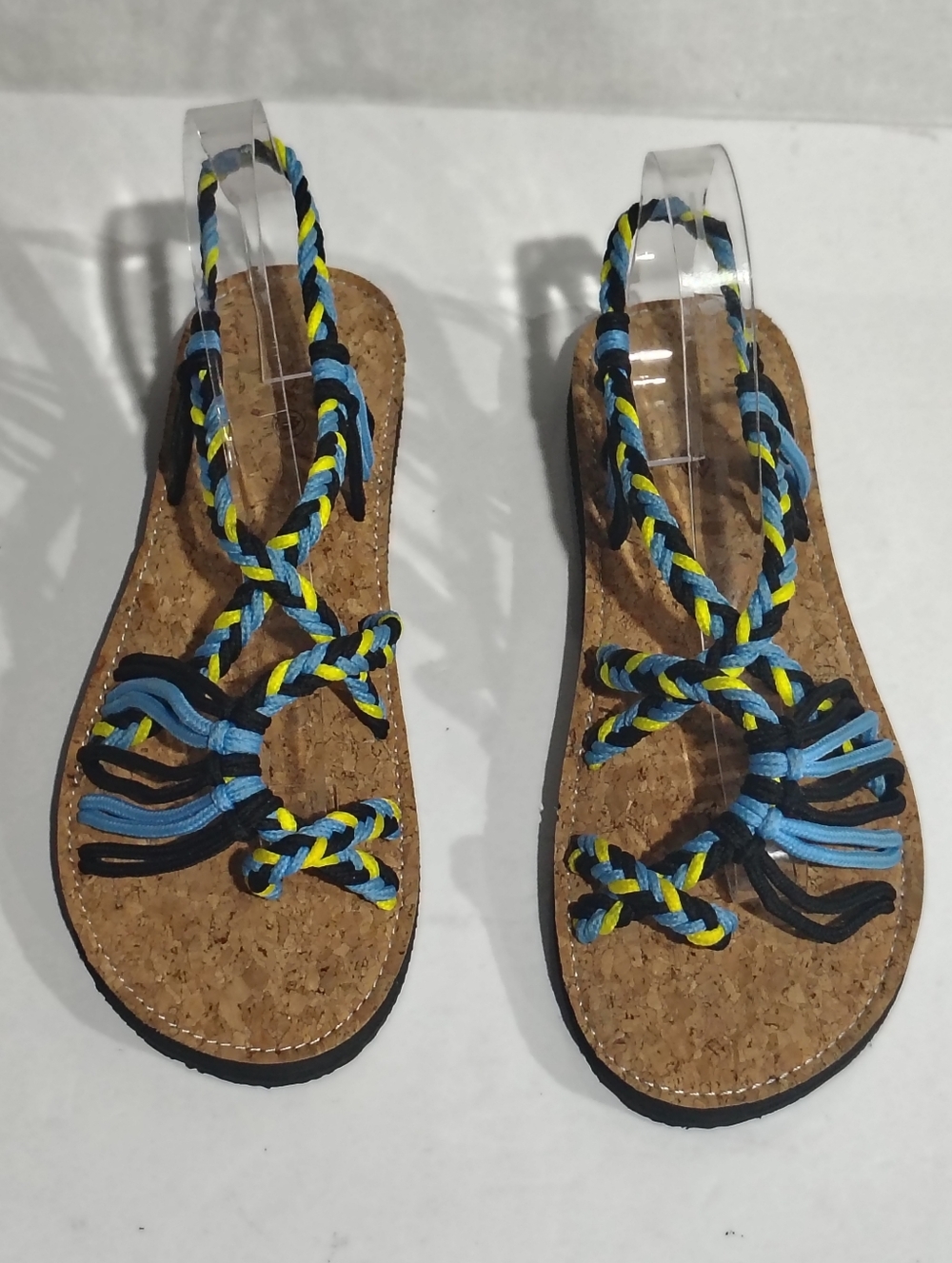 NWNB Braided Rope Cork Footbed Sandals - Blue/Yellow/Black Size 42